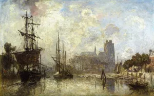 The Port of Dordrecht by Johan-Barthold Jongkind Oil Painting