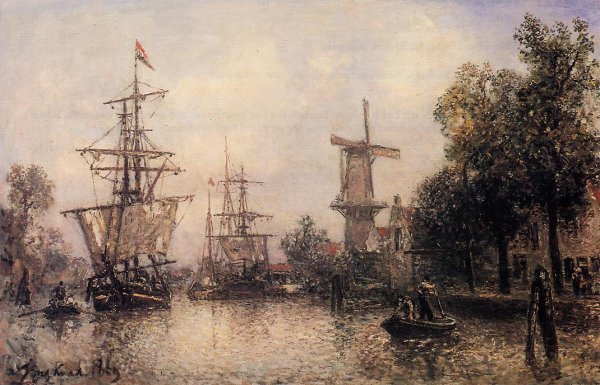 The Port of Rotterdam by Johan-Barthold Jongkind - Hand-Painted Oil Painting Reproduction