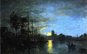 View of the Port at Dordrecht by Johan-Barthold Jongkind Oil Painting