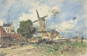 Wind Mill at Antwerp Oil painting by Johan Barthold Jongkind