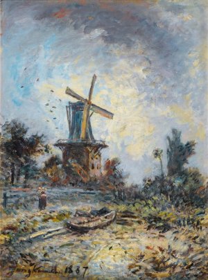Windmill In Dordrecht Oil painting by Johan Barthold Jongkind