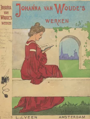 Bandontwerp voor de serie; Johanna van Woude's Werken, 1905-1908 Oil painting by Johan Braakensiek