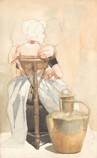 Zittend meisje in klederdracht, op de rug gezien  by Johan Braakensiek - Hand-Painted Oil Painting Reproduction