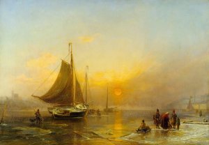 The Stockholm Stream in Wintertime by Johan Christian Berger Oil Painting