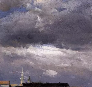 Cloud Study, Thunder Clouds Over the Palace Tower at Dresden by Johan Christian Clausen Dahl - Oil Painting Reproduction