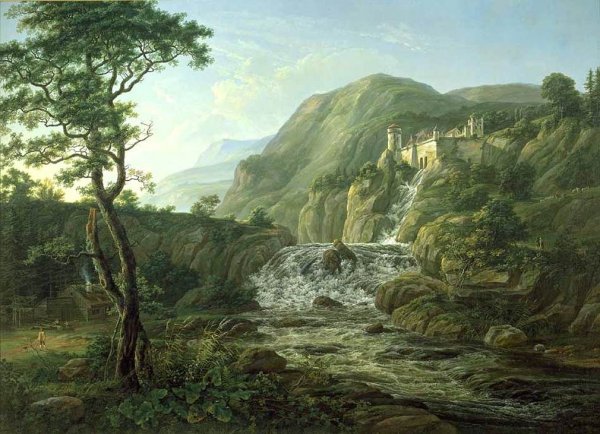 Mountain Landscape with a Castle by Johan Christian Clausen Dahl - Hand-Painted Oil Painting Reproduction