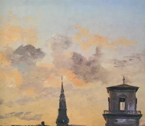 Two Belfries at Sunset, Copenhagen by Johan Christian Clausen Dahl - Oil Painting Reproduction