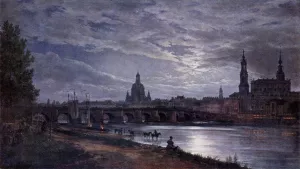 View of Dresden at Full Moon by Johan Christian Clausen Dahl - Oil Painting Reproduction