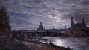 View of Dresden at Full Moon Oil painting by Johan Christian Clausen Dahl