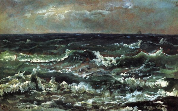 Waves and Breakers in the Bay of Naples by Johan Christian Clausen Dahl - Hand-Painted Oil Painting Reproduction