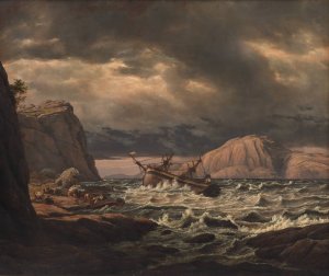 A Shipwreck on the Coast of Norway by Johan Christian Dahl Oil Painting