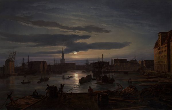 Main Product Photo of Copenhagen Harbor by Moonlight  Painting by Johan Christian Dahl