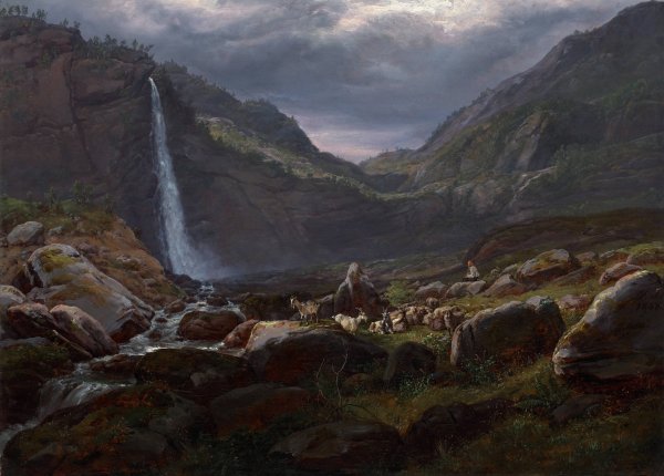 Feige Waterfall  by Johan Christian Dahl - Hand-Painted Oil Painting Reproduction