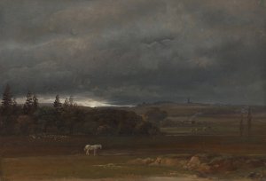 Fields near Dresden with a white Horse by Johan Christian Dahl Oil Painting