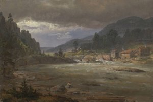 Hellefossen near Hokksund by Johan Christian Dahl Oil Painting
