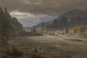 Hellefossen near Hokksund Oil painting by Johan Christian Dahl