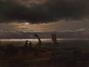 Mother and Child by the Sea by Johan Christian Dahl Oil Painting