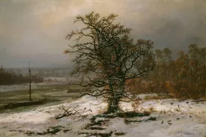 Oak Tree by the Elbe in Winter by Johan Christian Dahl Oil Painting