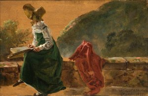 Princess Caroline Amalie Sketching in Naples. Study by Johan Christian Dahl Oil Painting