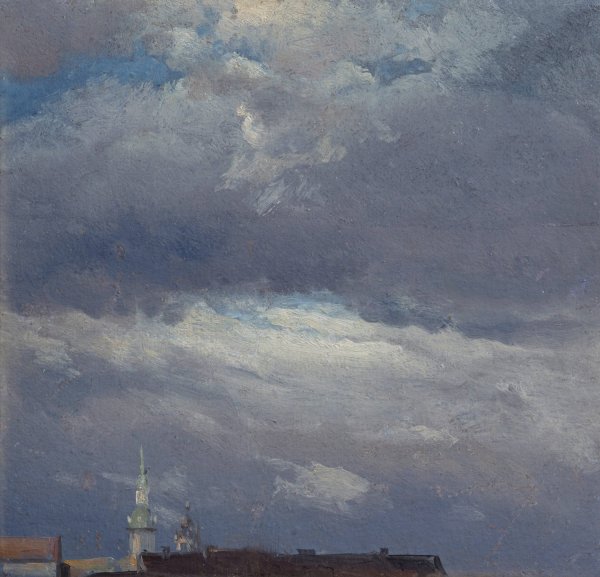 Stormclouds over the Castle Tower in Dresden  by Johan Christian Dahl - Hand-Painted Oil Painting Reproduction