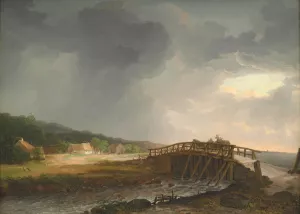The Bridge across Tryggevaelde River with a View of Koge, Zealand by Johan Christian Dahl Oil Painting
