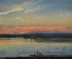 The Elbe In Evening Light by Johan Christian Dahl Oil Painting