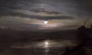 The Elbe in Moonlight by Johan Christian Dahl Oil Painting