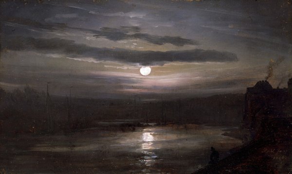 The Elbe in Moonlight  by Johan Christian Dahl - Hand-Painted Oil Painting Reproduction