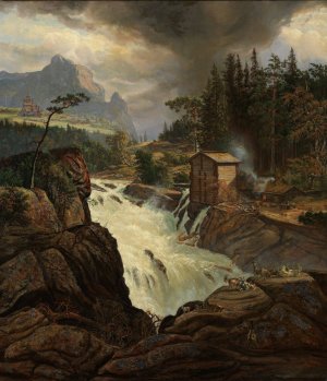 The upper Falls of the Labrofoss by Johan Christian Dahl Oil Painting