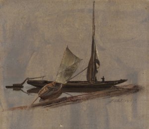 Two Sailing-Boats at the Elbe Oil painting by Johan Christian Dahl