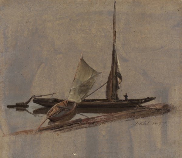 Two Sailing-Boats at the Elbe  by Johan Christian Dahl - Hand-Painted Oil Painting Reproduction