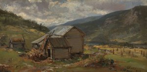 View of Hjelle in Valdres by Johan Christian Dahl Oil Painting