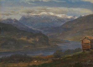 View of Hjelle in Valdres by Johan Christian Dahl Oil Painting