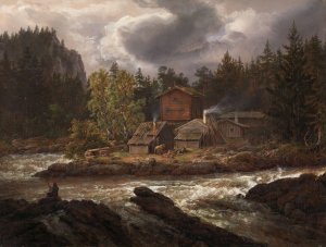 View of Honefossen by Johan Christian Dahl Oil Painting