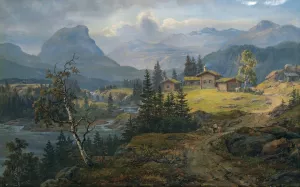 View Of oylo Farm, Valdres by Johan Christian Dahl Oil Painting