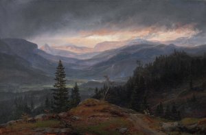 View over Hallingdal by Johan Christian Dahl Oil Painting
