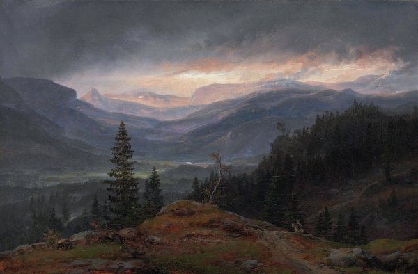 View over Hallingdal  by Johan Christian Dahl - Hand-Painted Oil Painting Reproduction