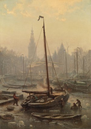 The Nieuwmarkt in foggy weather by Johan Conrad Greive Oil Painting