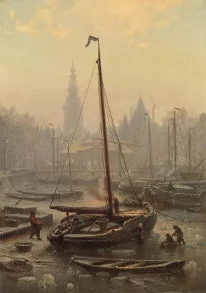 The Nieuwmarkt in foggy weather by Johan Conrad Greive Oil Painting