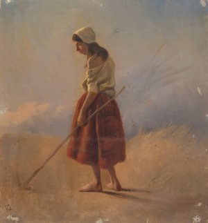 Staande boerenmeisje met stok by Johan Daniel Koelman Oil Painting