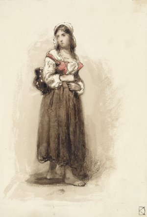 Staande meid met een kruik op de rug by Johan Daniel Koelman Oil Painting