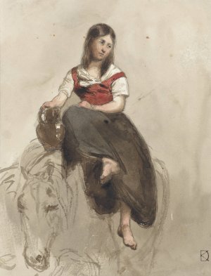 Vrouw op een paard gezeten met kan by Johan Daniel Koelman Oil Painting