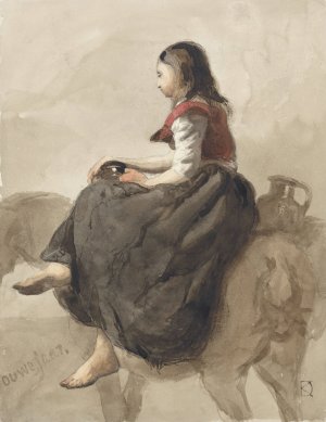 Zittende vrouw op een paard met twee kannen by Johan Daniel Koelman Oil Painting