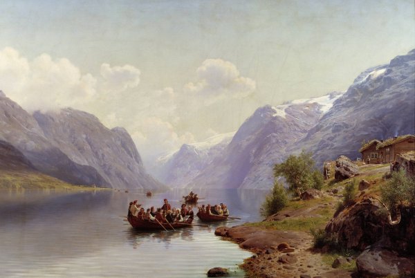 Bridal Escort on the Hardanger Fiord  by Johan Fredrik Eckersberg - Hand-Painted Oil Painting Reproduction