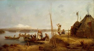 Bridal Homecoming at Lake Hornavan by Johan Fredrik Hockert Oil Painting