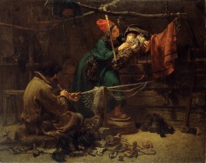 Inside a Laplander's Hut by Johan Fredrik Hockert Oil Painting