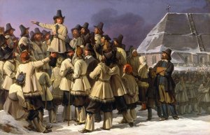 King Gustav Vasa of Sweden Addressing Men from Dalarna in Mora by Johan Gustaf Sandberg Oil Painting