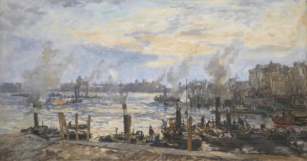 Main Product Photo of The Leuvehaven, in the Port of Rotterdam  Painting by Johan Hendrik Van Mastenbroek