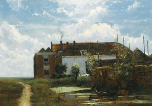 A Farm Along A Canal In A Polder Landscape by Johan Hendrik Weissenbruch Oil Painting