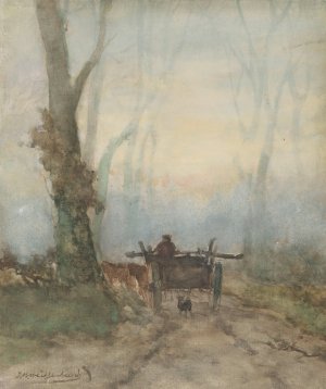 Boerenkar op bosweg by Johan Hendrik Weissenbruch Oil Painting